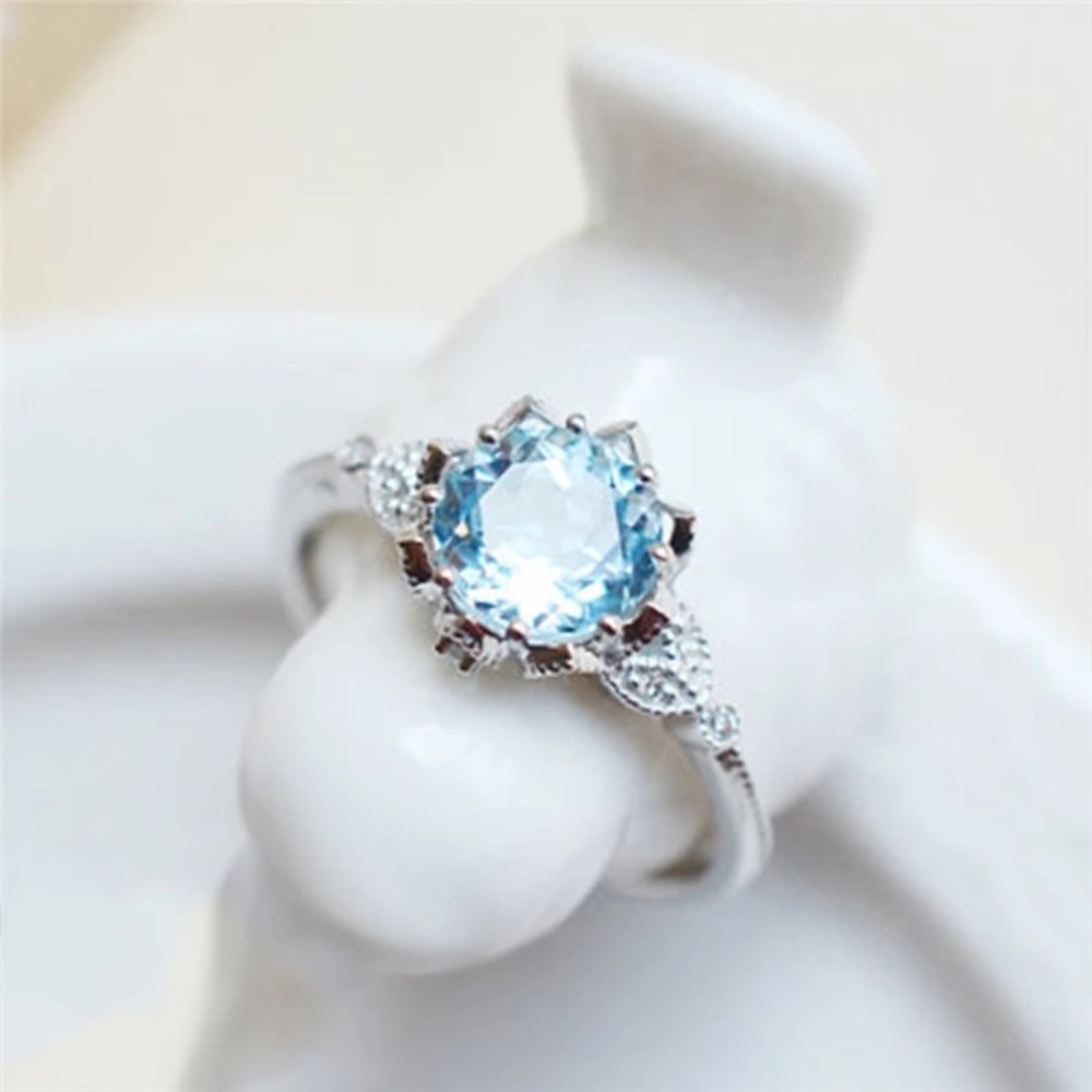 Light Blue Sterling Silver Round Cut Cocktail Ring